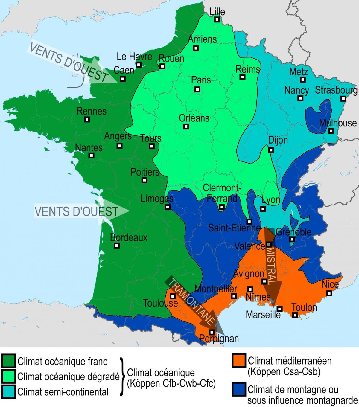 Mappa della temperatura della Francia