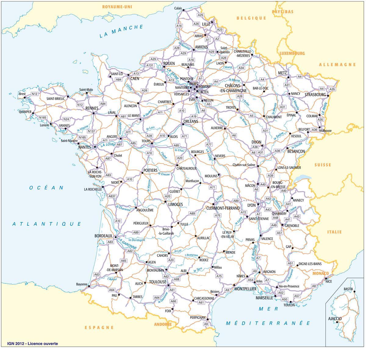 Mappa delle autostrade della Francia