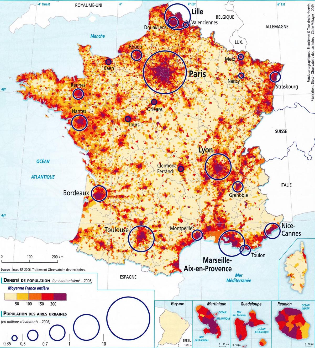 Mappa della densità della Francia