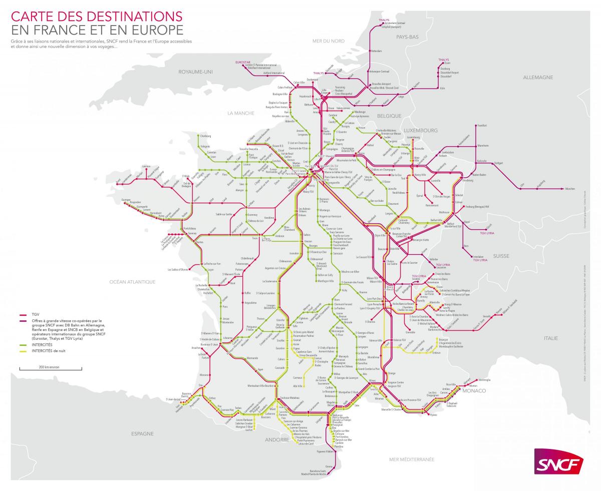 Mappa delle linee ferroviarie in Francia
