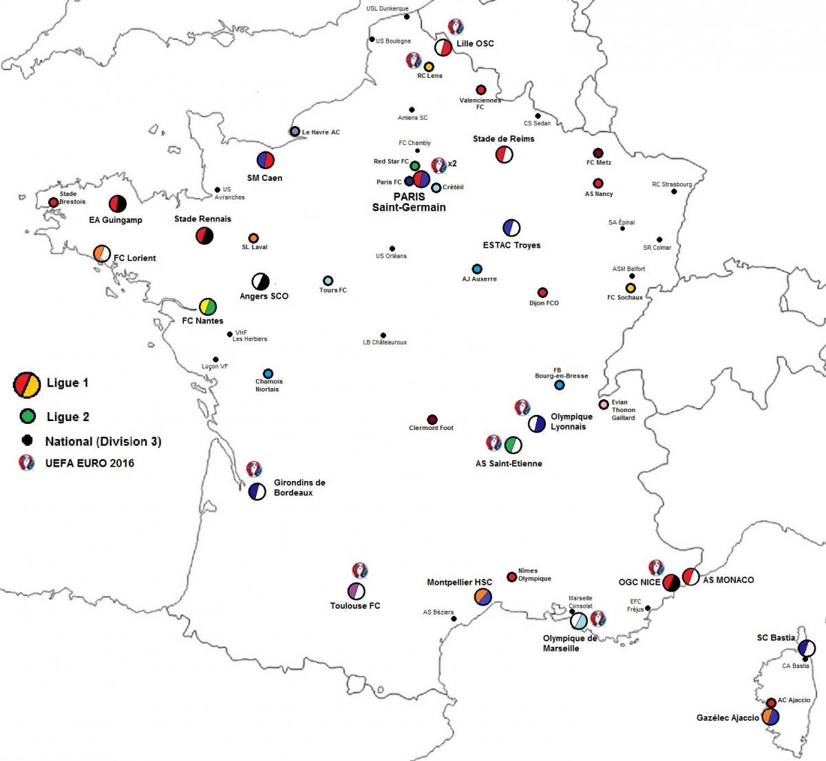 mappa degli stadi di Francia