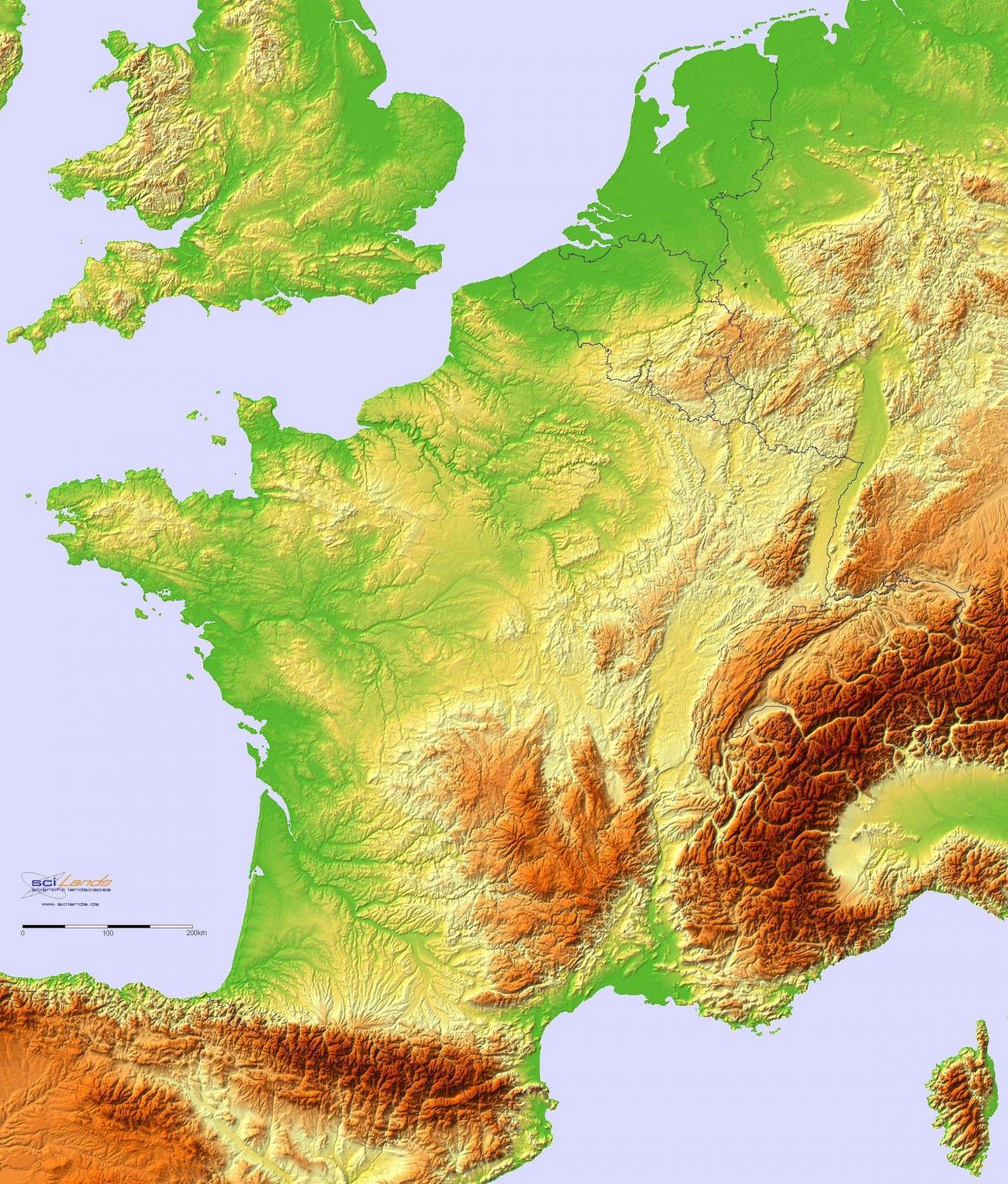 Mappa topografica di Francia