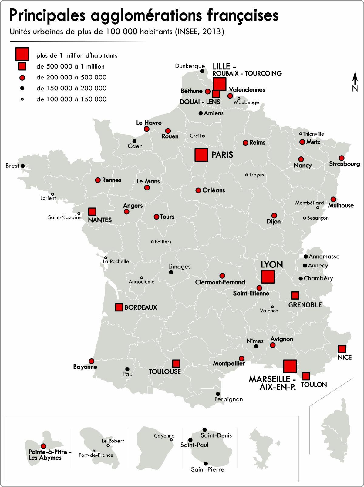 Mappa della Francia con le principali città